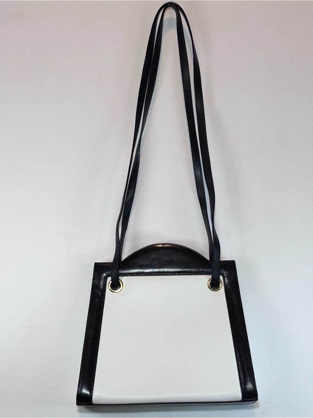 Vintage Italian Salvatore Ferragamo White And Black Colorblock Leather Purse